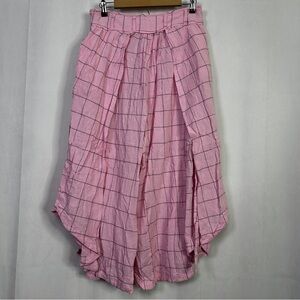 Free People Lunar Cove Plaid Extra Wide Leg Pants Womens Pink Large Checkered